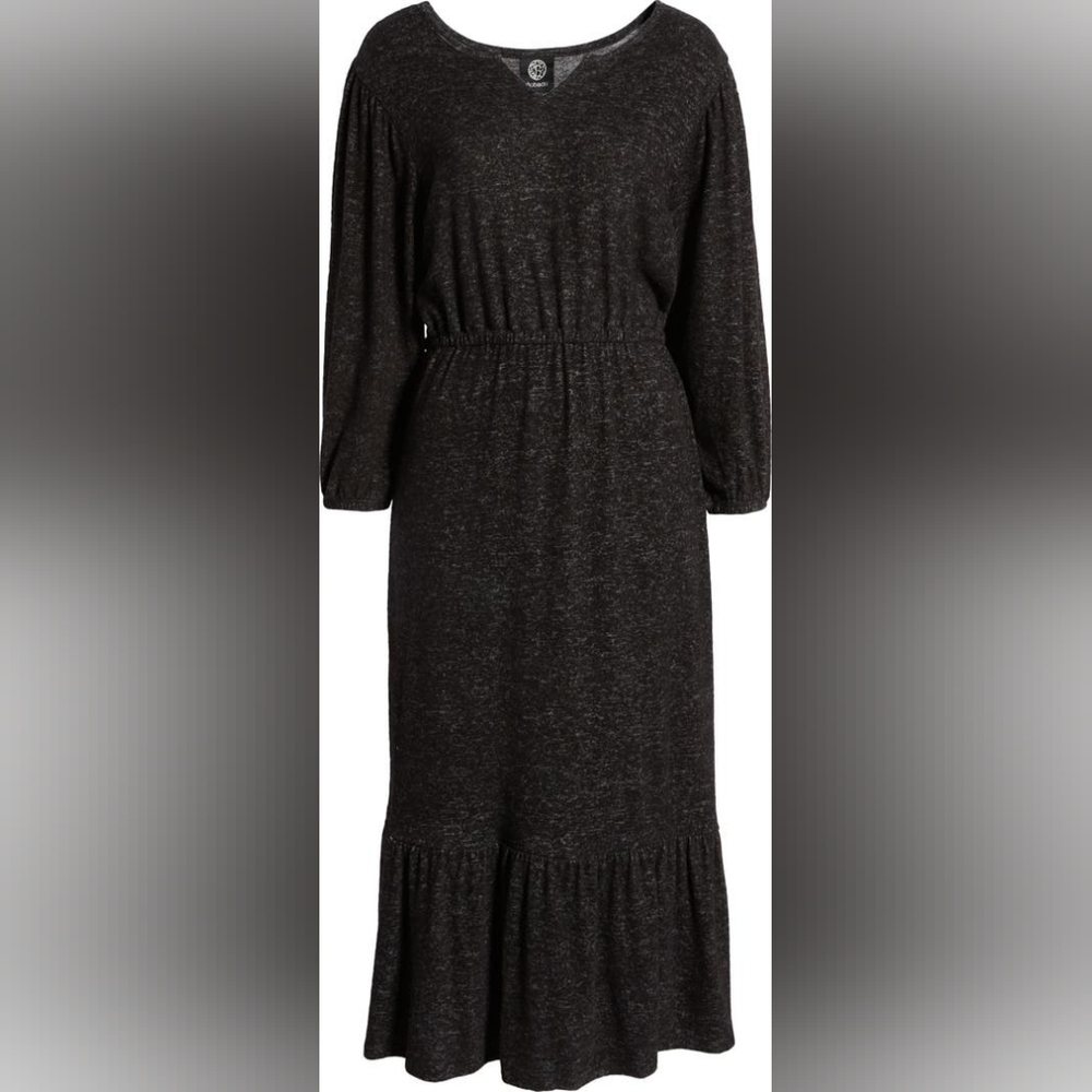 Brushed Flounce Hem Midi Dress BOBEAU black